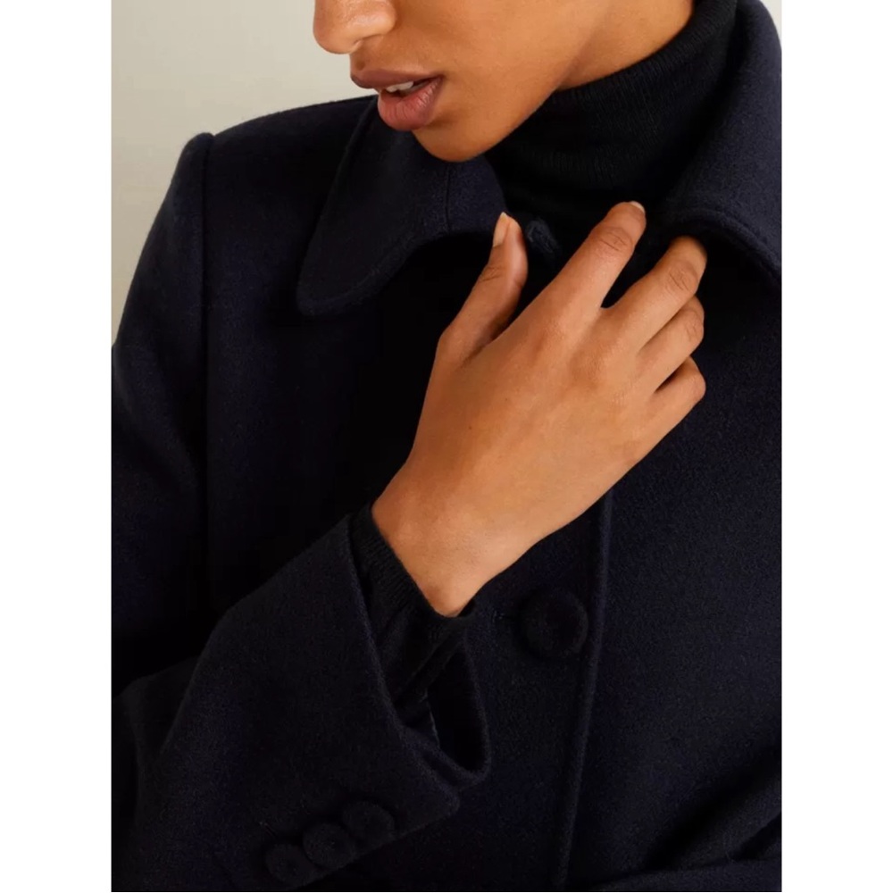 MANGO Navy Blue Belted Wool Trench Coat Dark Navy Flap Overcoat XXS— Fits XS too - Picture 8 of 17